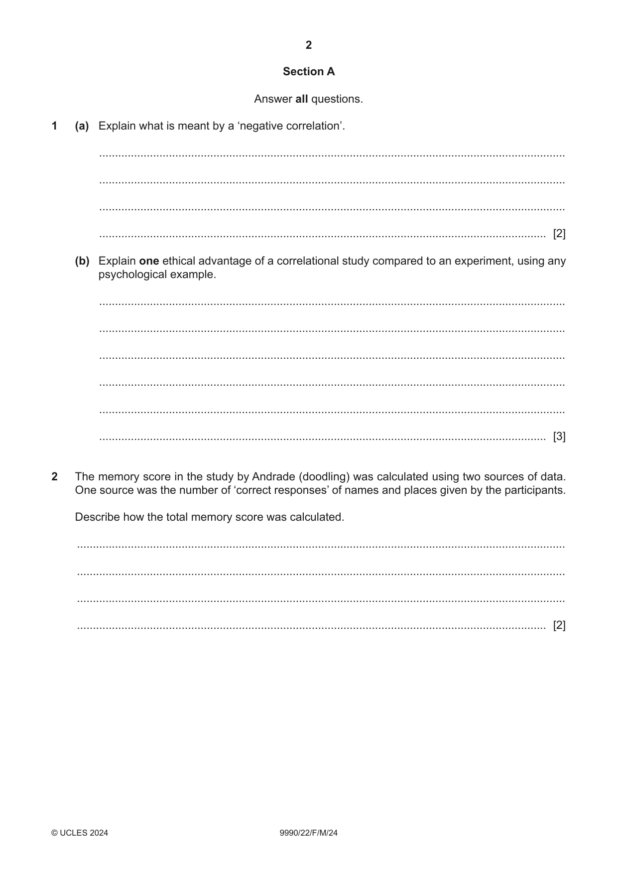 Cambridge A Level Psychology (from 2018) 9990 2024 Feb/March Paper 2 · Variant 2 question paper, page 2 of 12