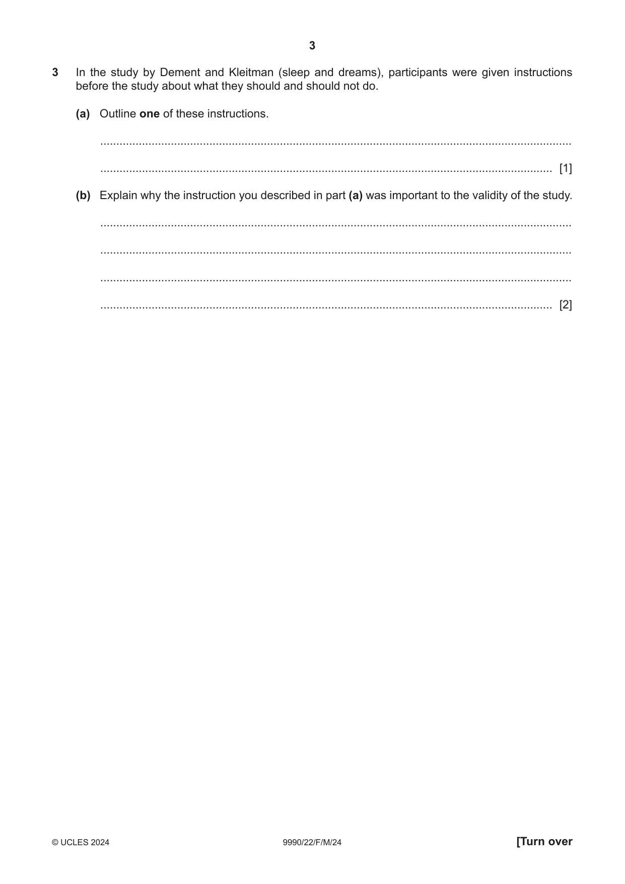 Cambridge A Level Psychology (from 2018) 9990 2024 Feb/March Paper 2 · Variant 2 question paper, page 3 of 12