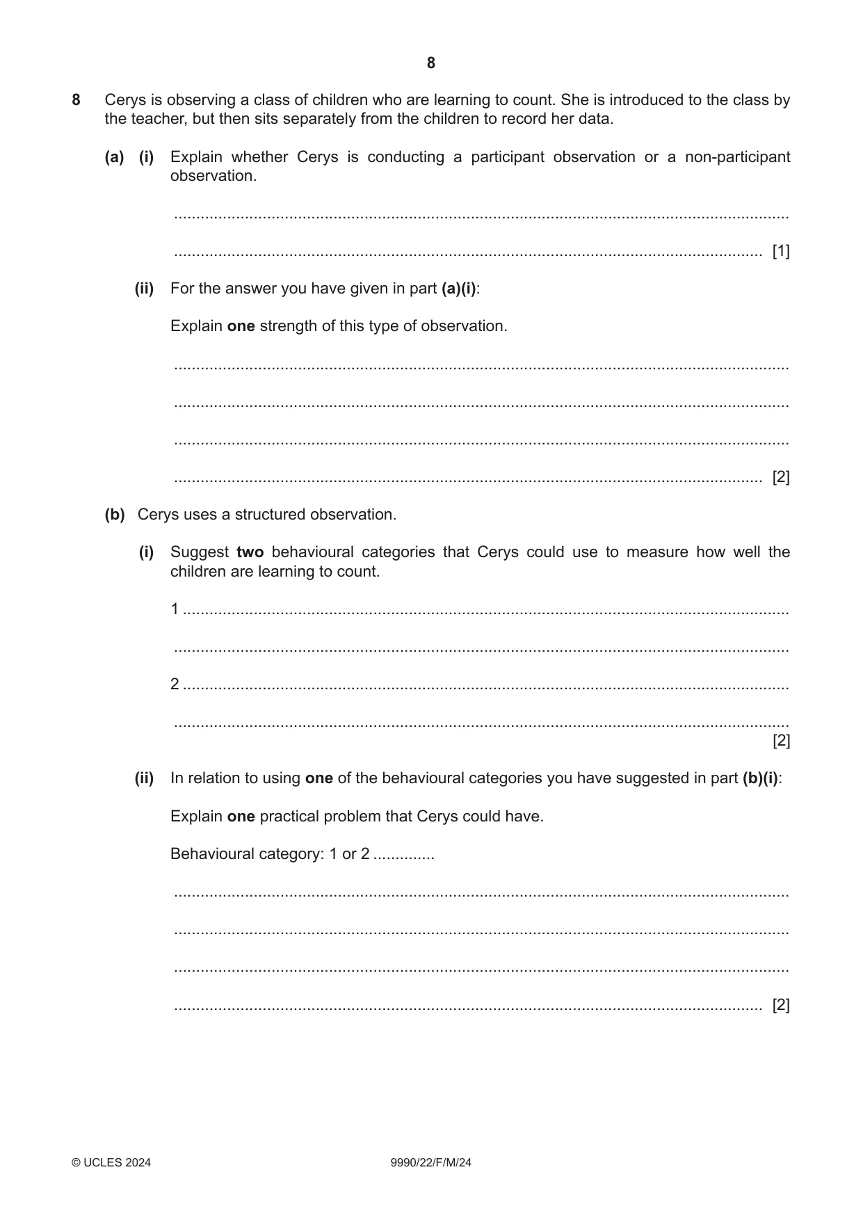 Cambridge A Level Psychology (from 2018) 9990 2024 Feb/March Paper 2 · Variant 2 question paper, page 8 of 12