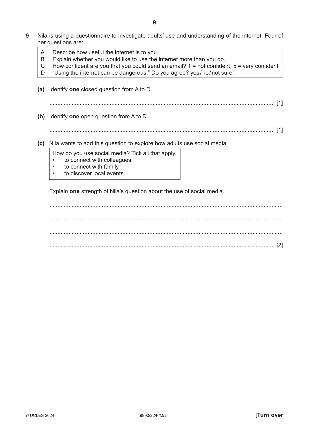 Cambridge A Level Psychology (from 2018) 9990 2024 Feb/March Paper 2 · Variant 2 question paper, page 9 of 12