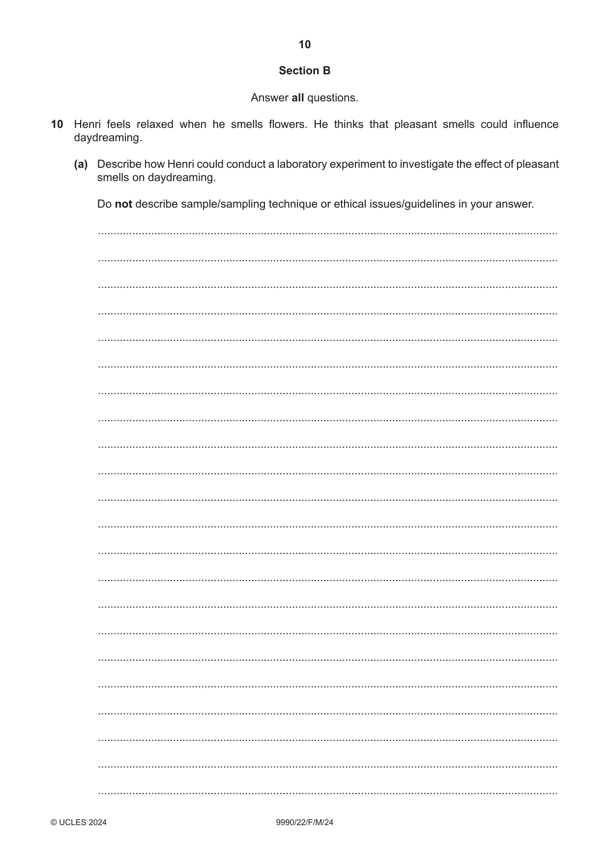 Cambridge A Level Psychology (from 2018) 9990 2024 Feb/March Paper 2 · Variant 2 question paper, page 10 of 12