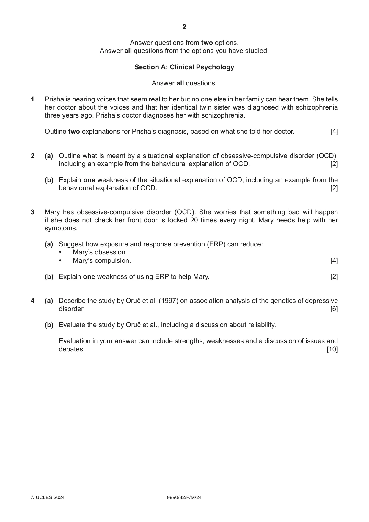Cambridge A Level Psychology (from 2018) 9990 2024 Feb/March Paper 3 · Variant 2 question paper, page 2 of 8