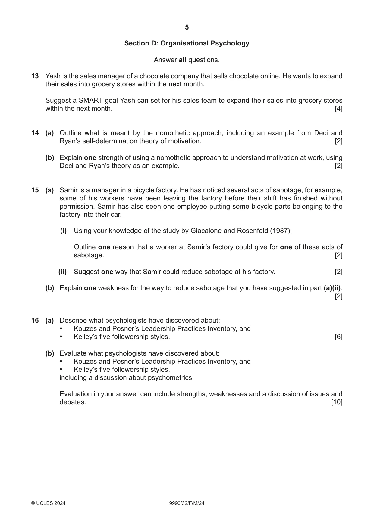 Cambridge A Level Psychology (from 2018) 9990 2024 Feb/March Paper 3 · Variant 2 question paper, page 5 of 8