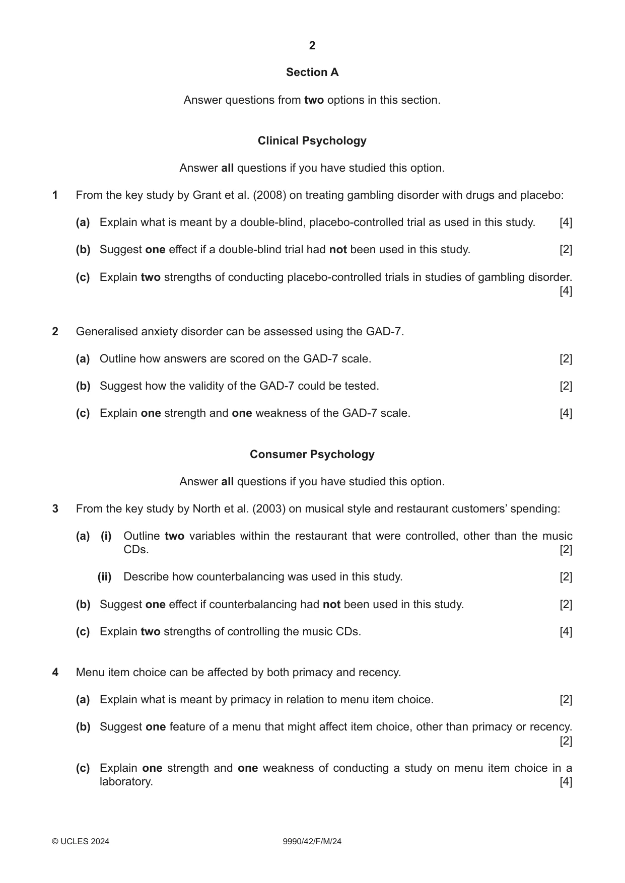 Cambridge A Level Psychology (from 2018) 9990 2024 Feb/March Paper 4 · Variant 2 question paper, page 2 of 8