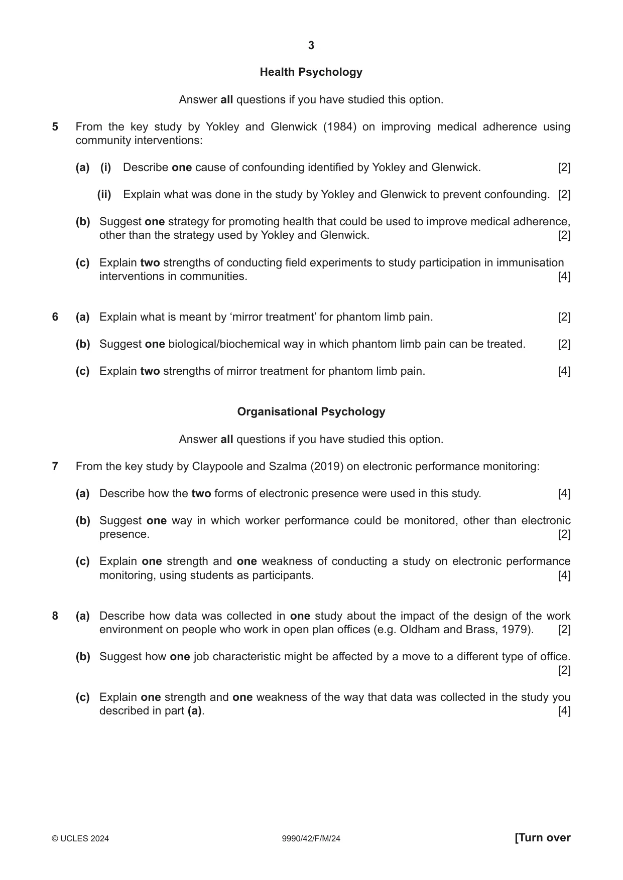 Cambridge A Level Psychology (from 2018) 9990 2024 Feb/March Paper 4 · Variant 2 question paper, page 3 of 8