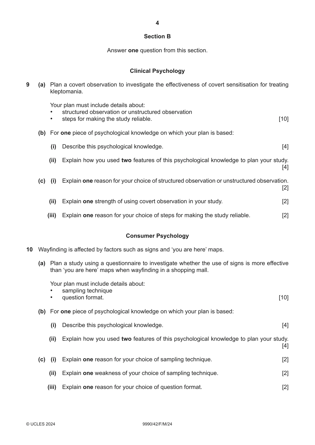 Cambridge A Level Psychology (from 2018) 9990 2024 Feb/March Paper 4 · Variant 2 question paper, page 4 of 8