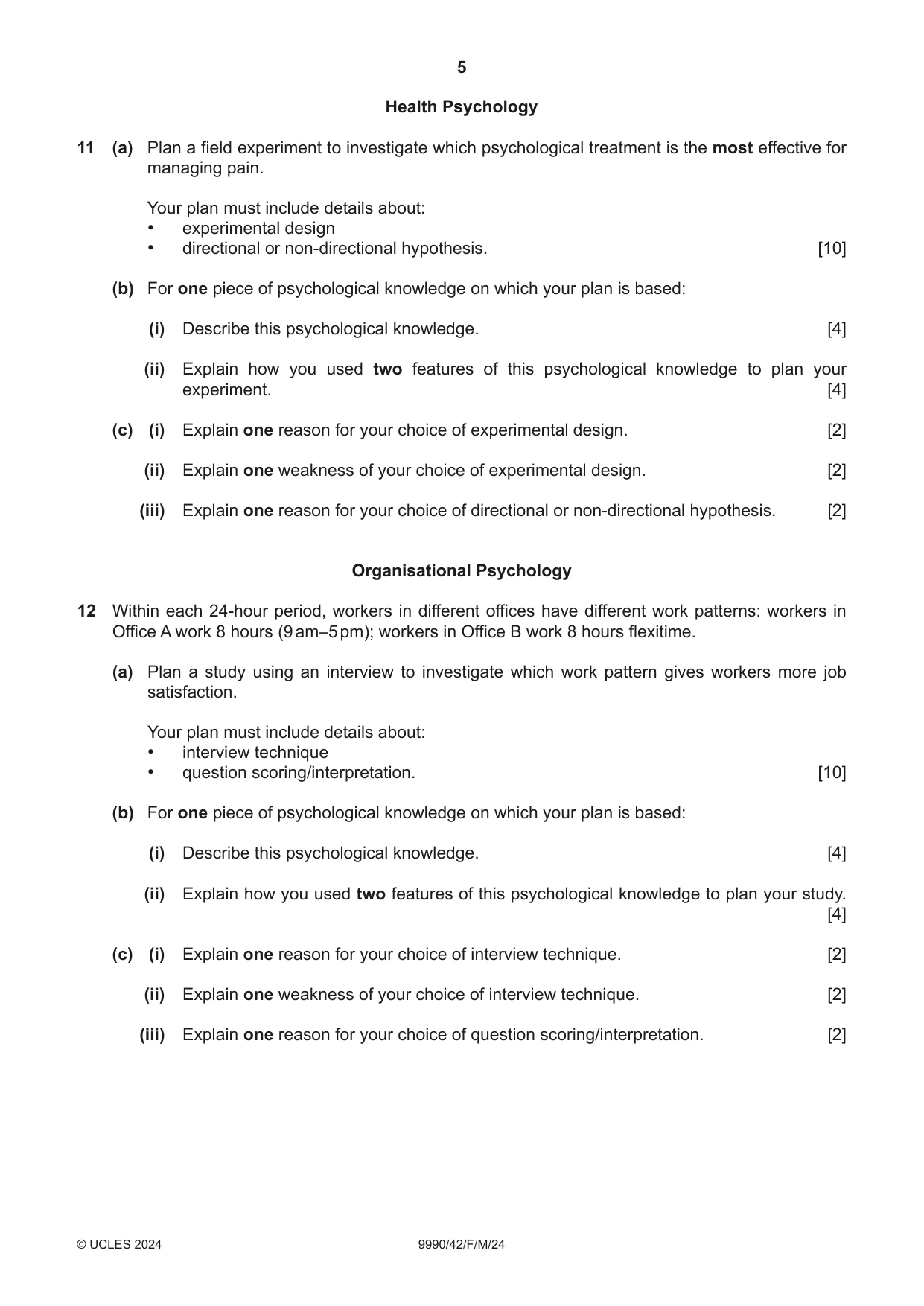 Cambridge A Level Psychology (from 2018) 9990 2024 Feb/March Paper 4 · Variant 2 question paper, page 5 of 8