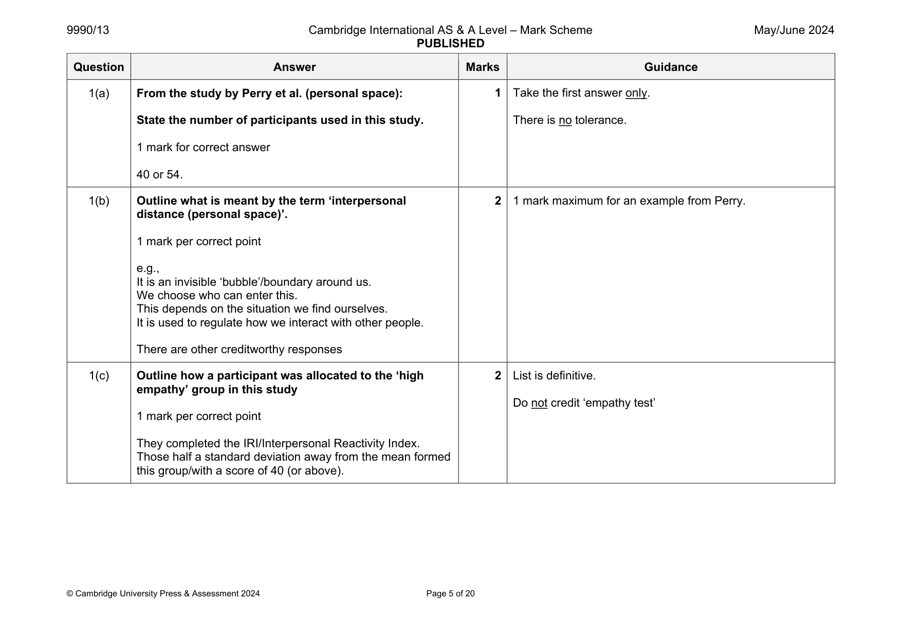 Mark scheme, page 5 of 20