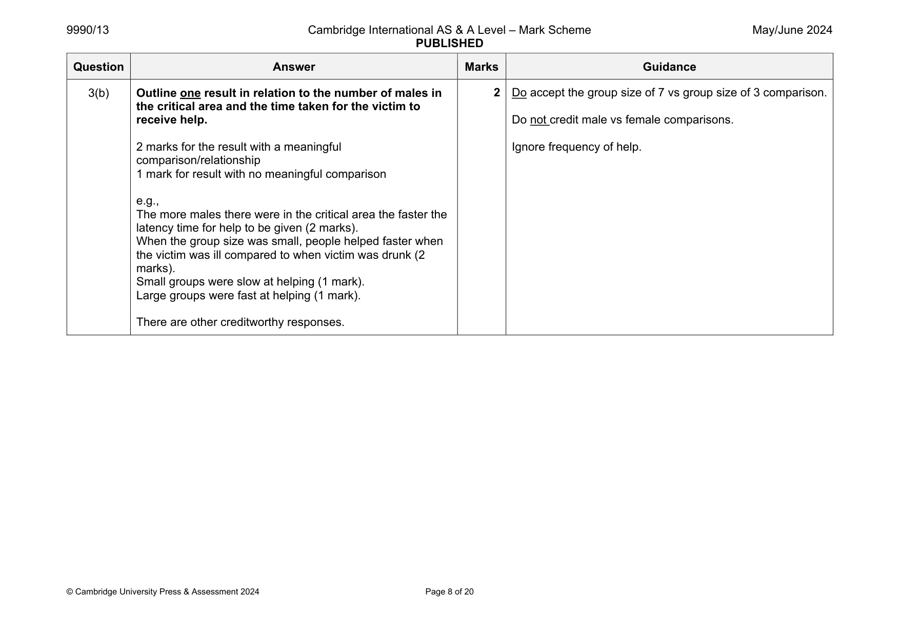 Mark scheme, page 8 of 20