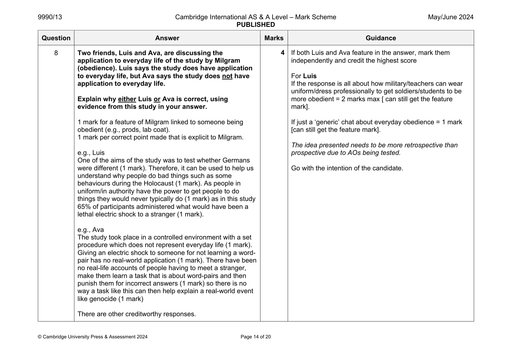 Mark scheme, page 14 of 20