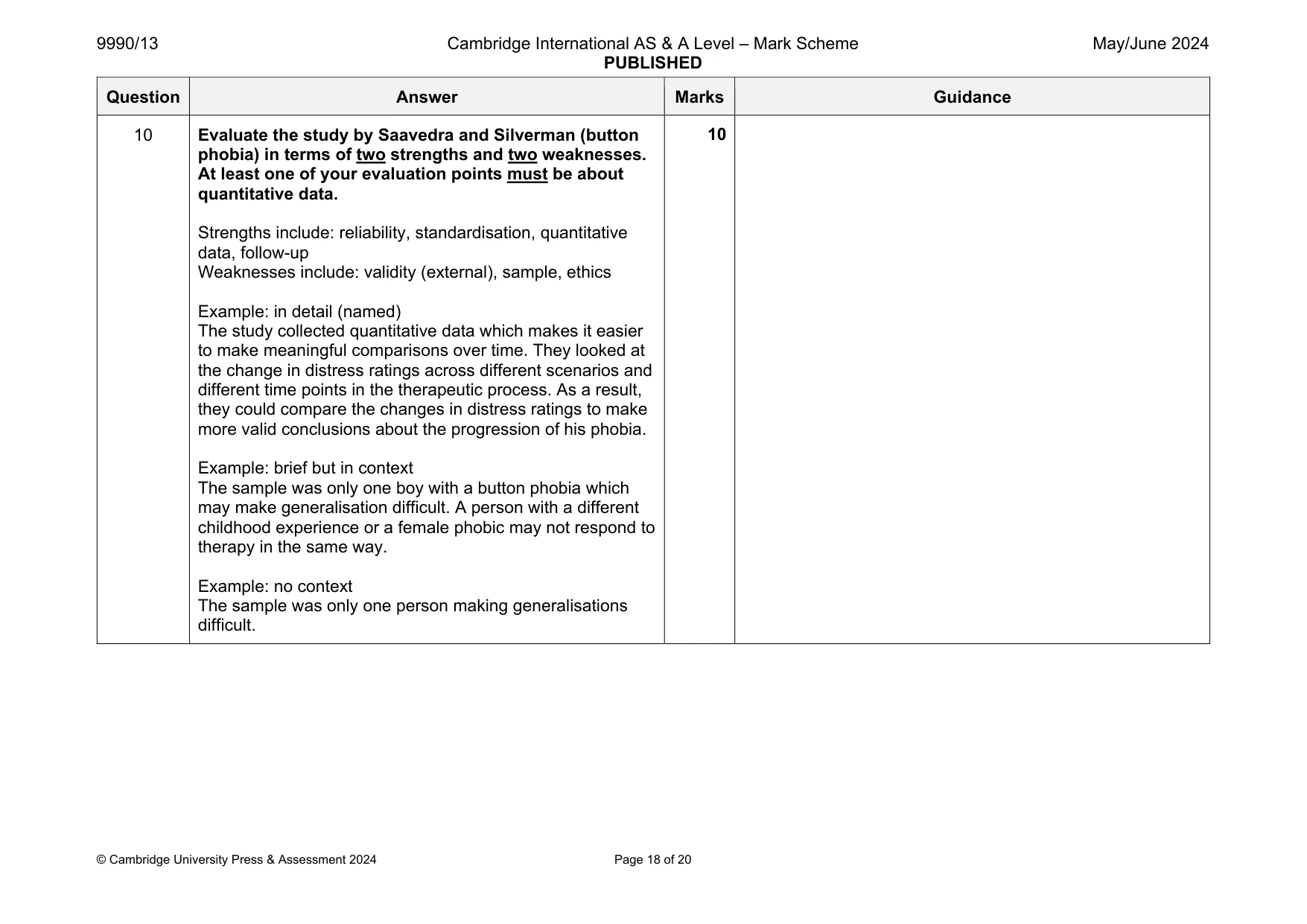 Mark scheme, page 18 of 20