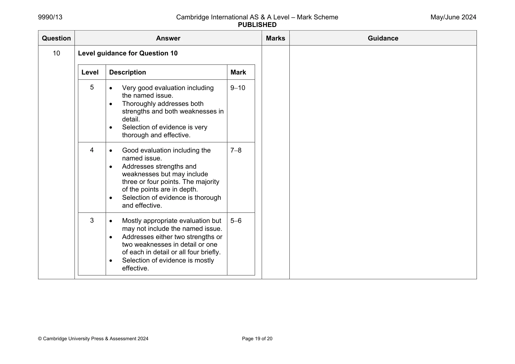 Mark scheme, page 19 of 20
