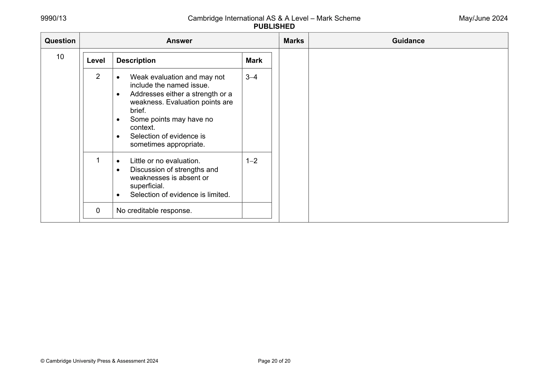 Mark scheme, page 20 of 20