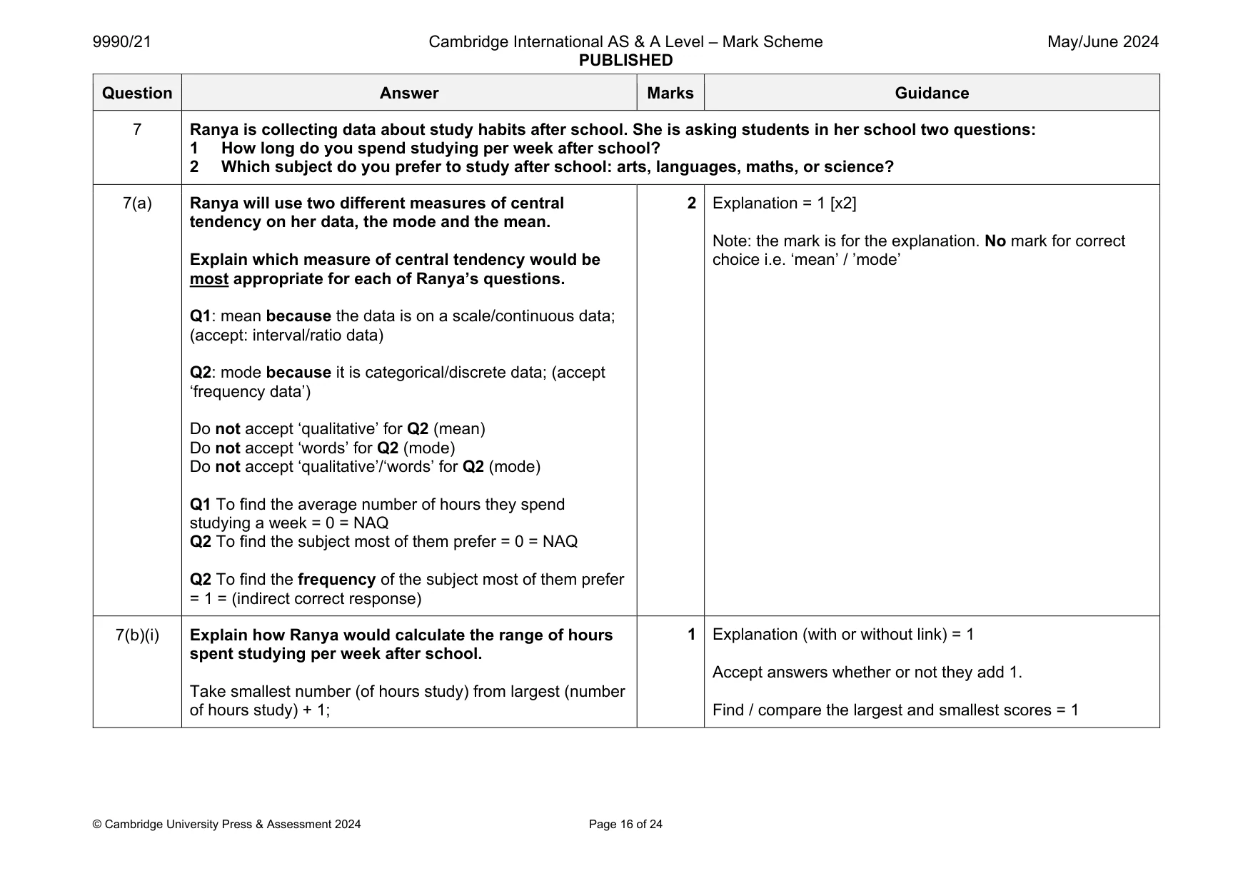 Mark scheme, page 16 of 24