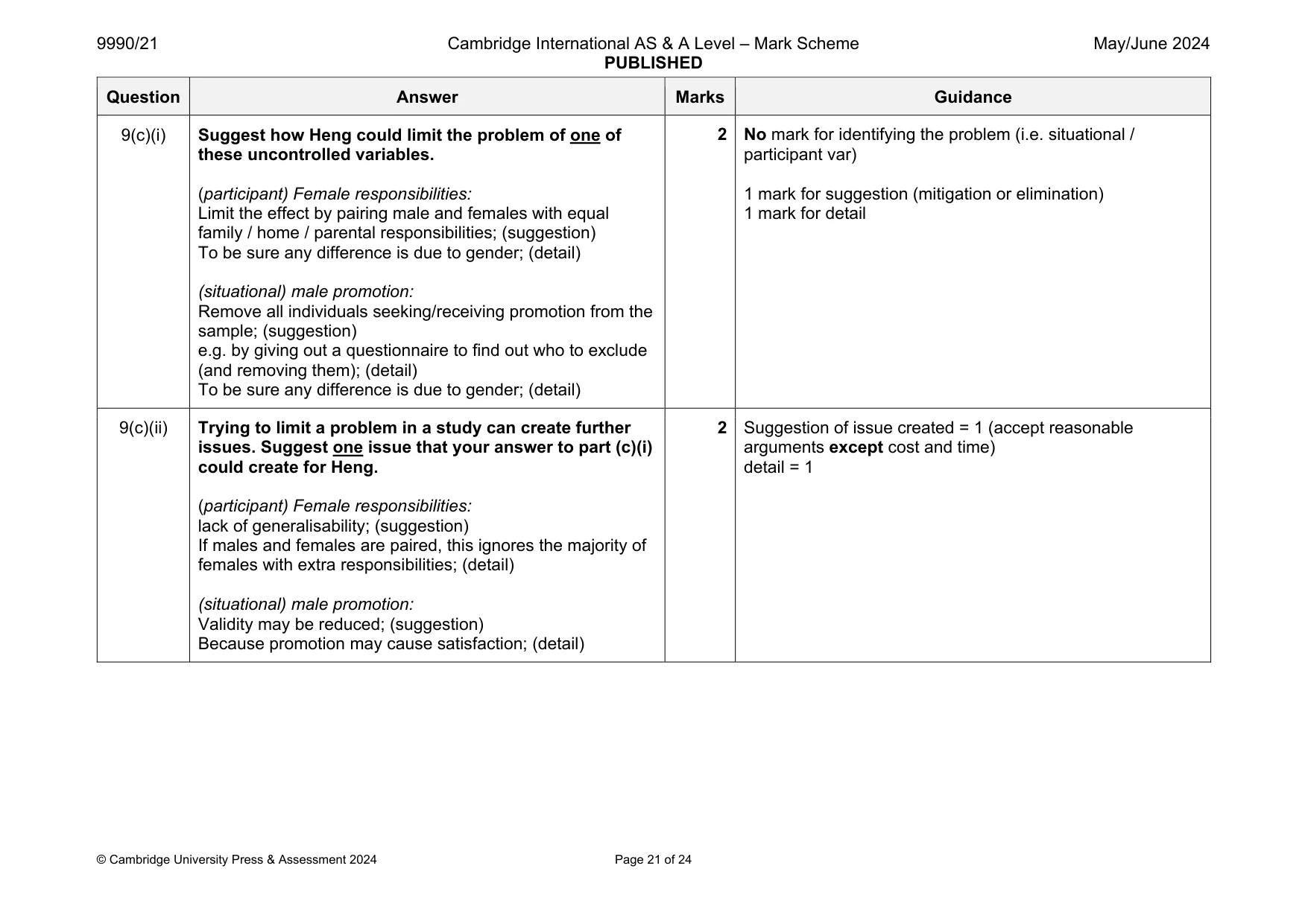 Mark scheme, page 21 of 24