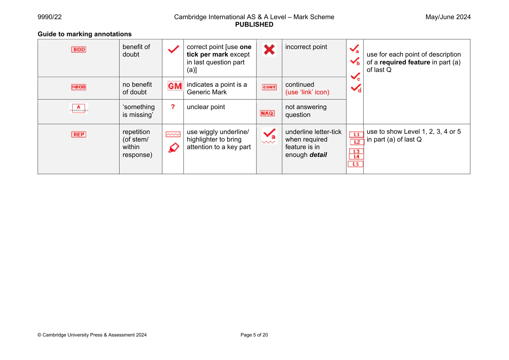 Mark scheme, page 5 of 20