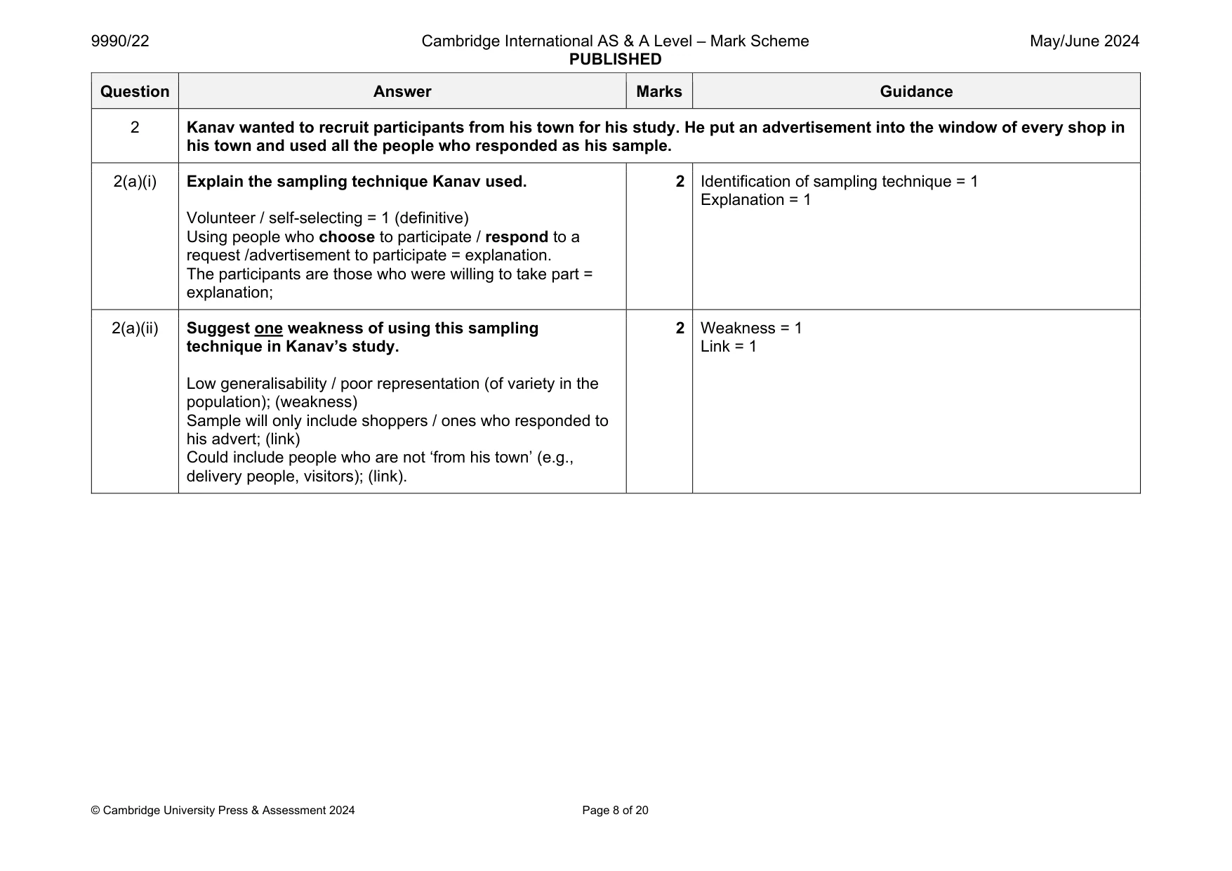 Mark scheme, page 8 of 20