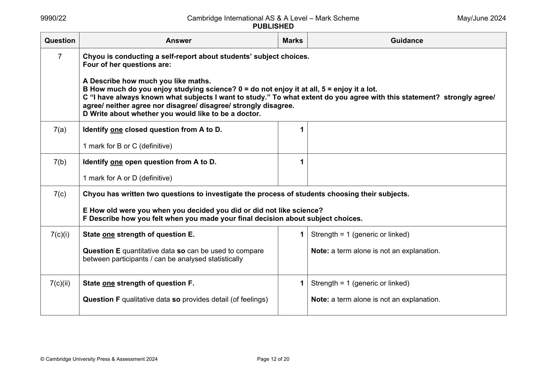 Mark scheme, page 12 of 20