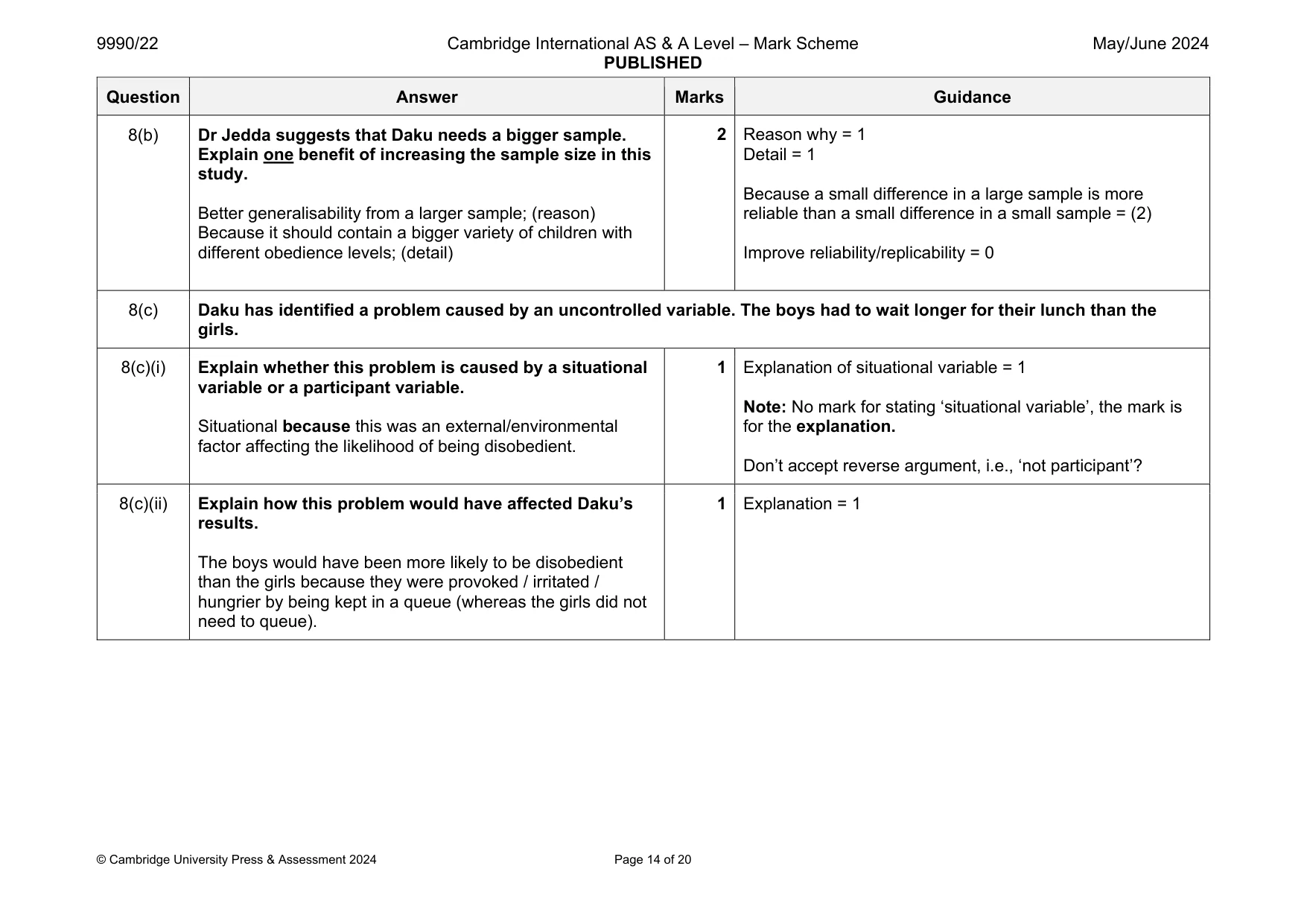 Mark scheme, page 14 of 20