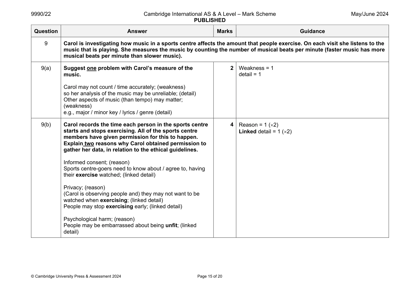 Mark scheme, page 15 of 20