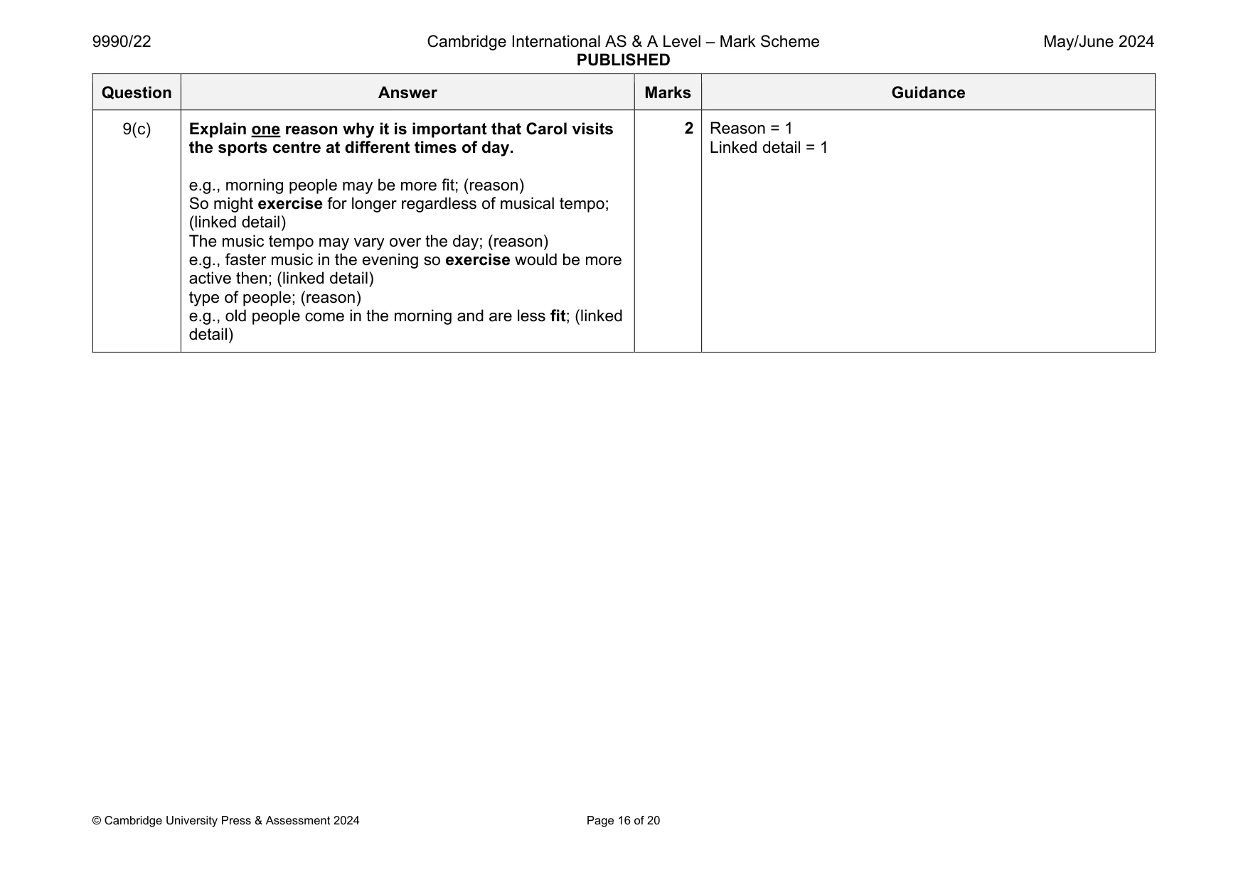 Mark scheme, page 16 of 20