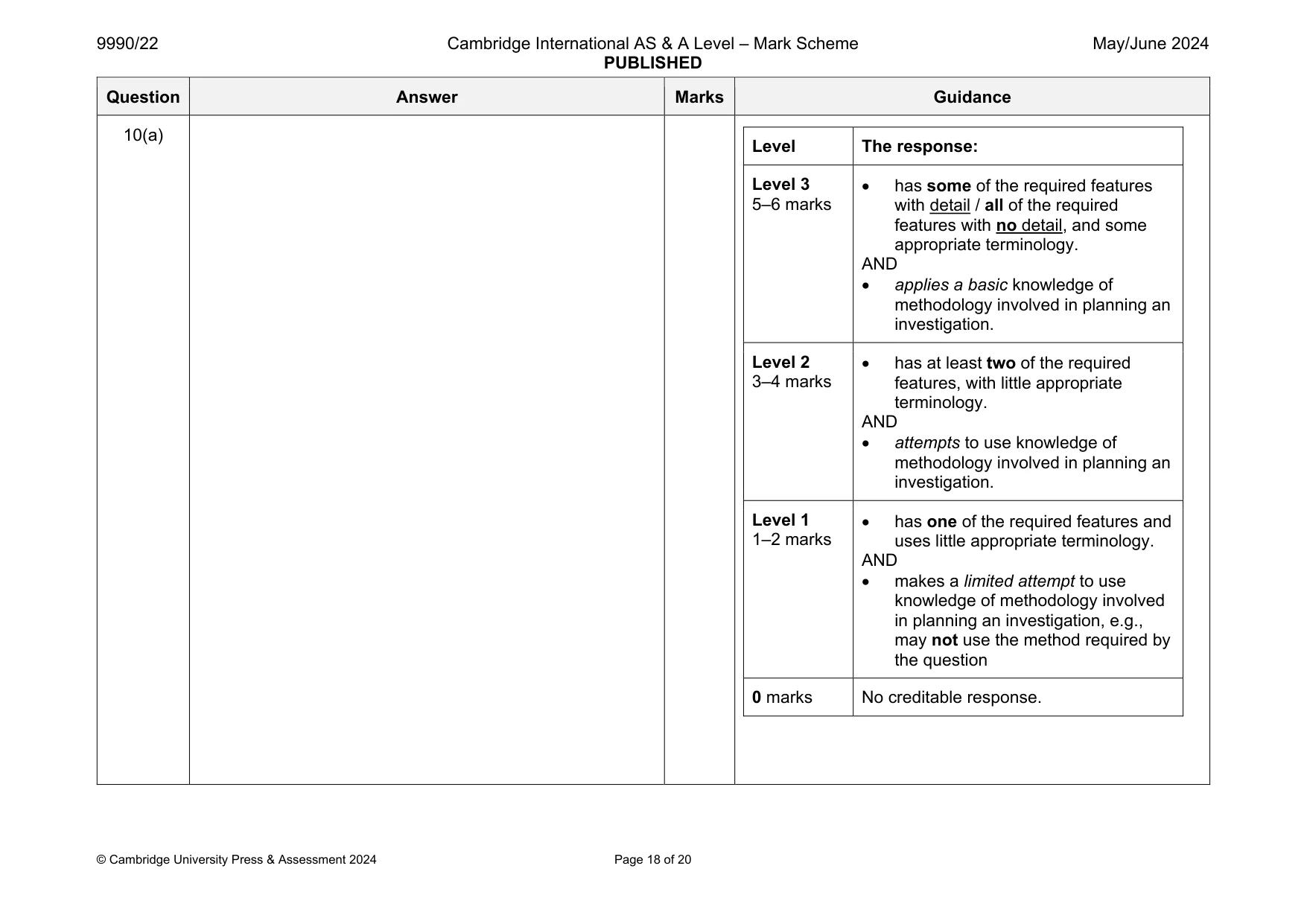 Mark scheme, page 18 of 20