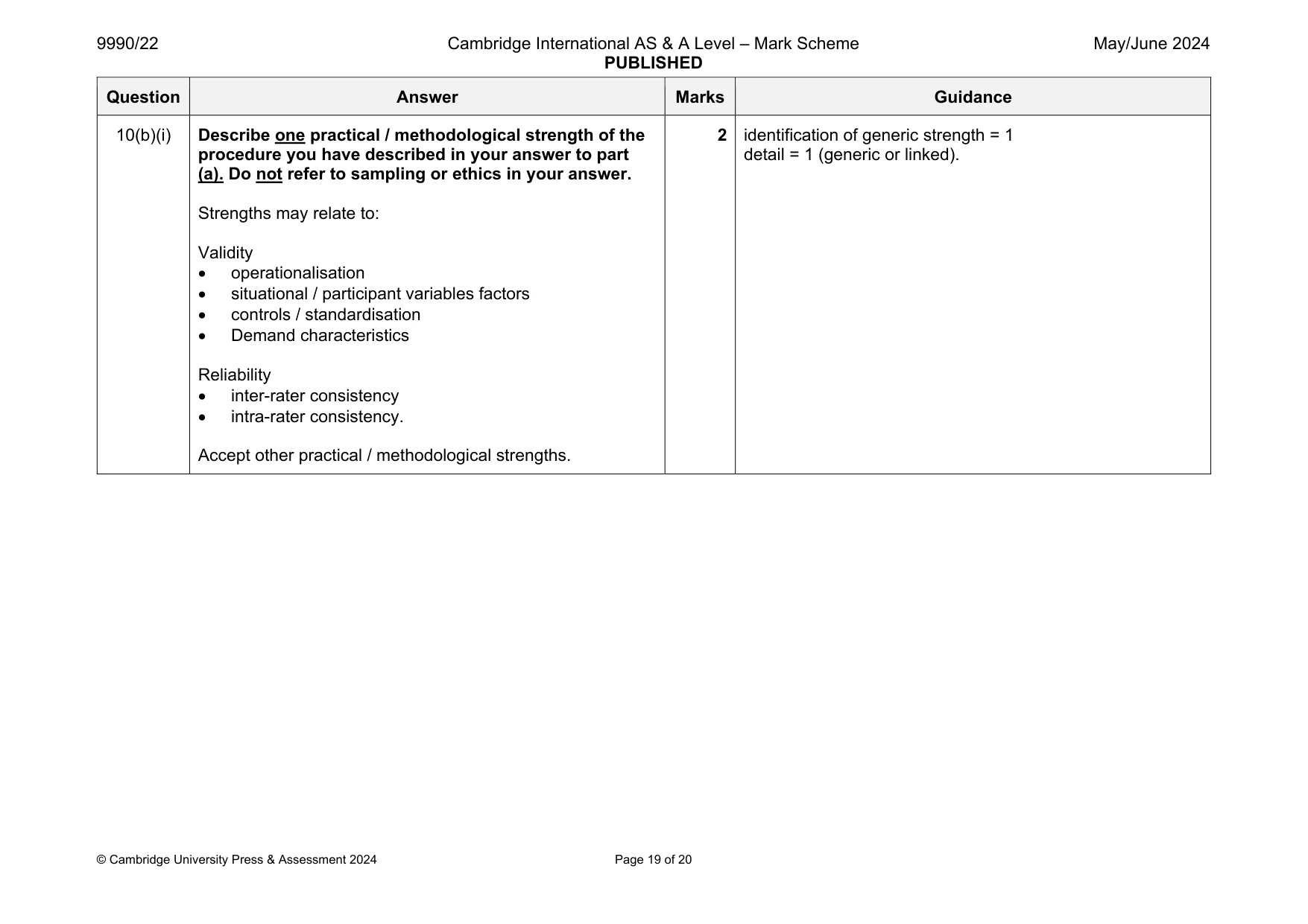 Mark scheme, page 19 of 20