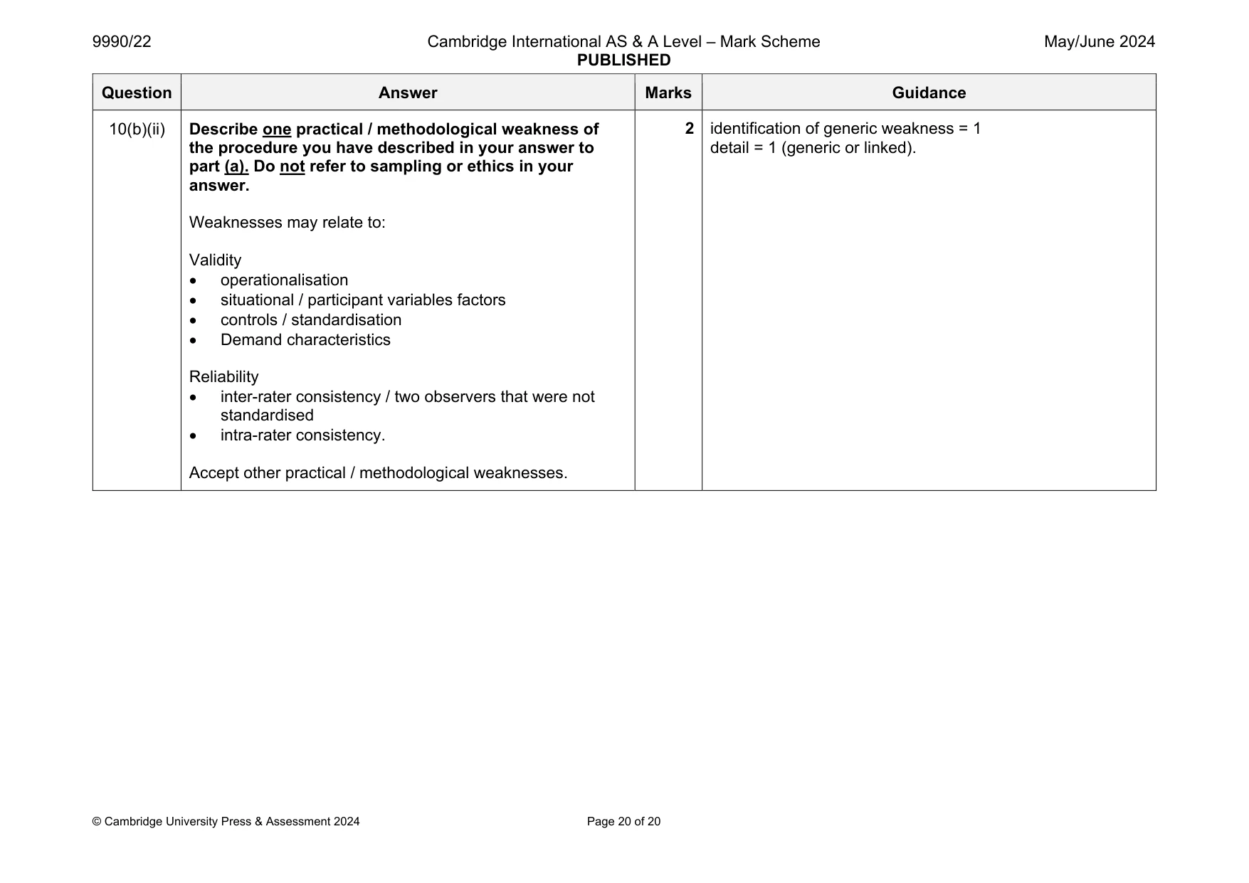 Mark scheme, page 20 of 20