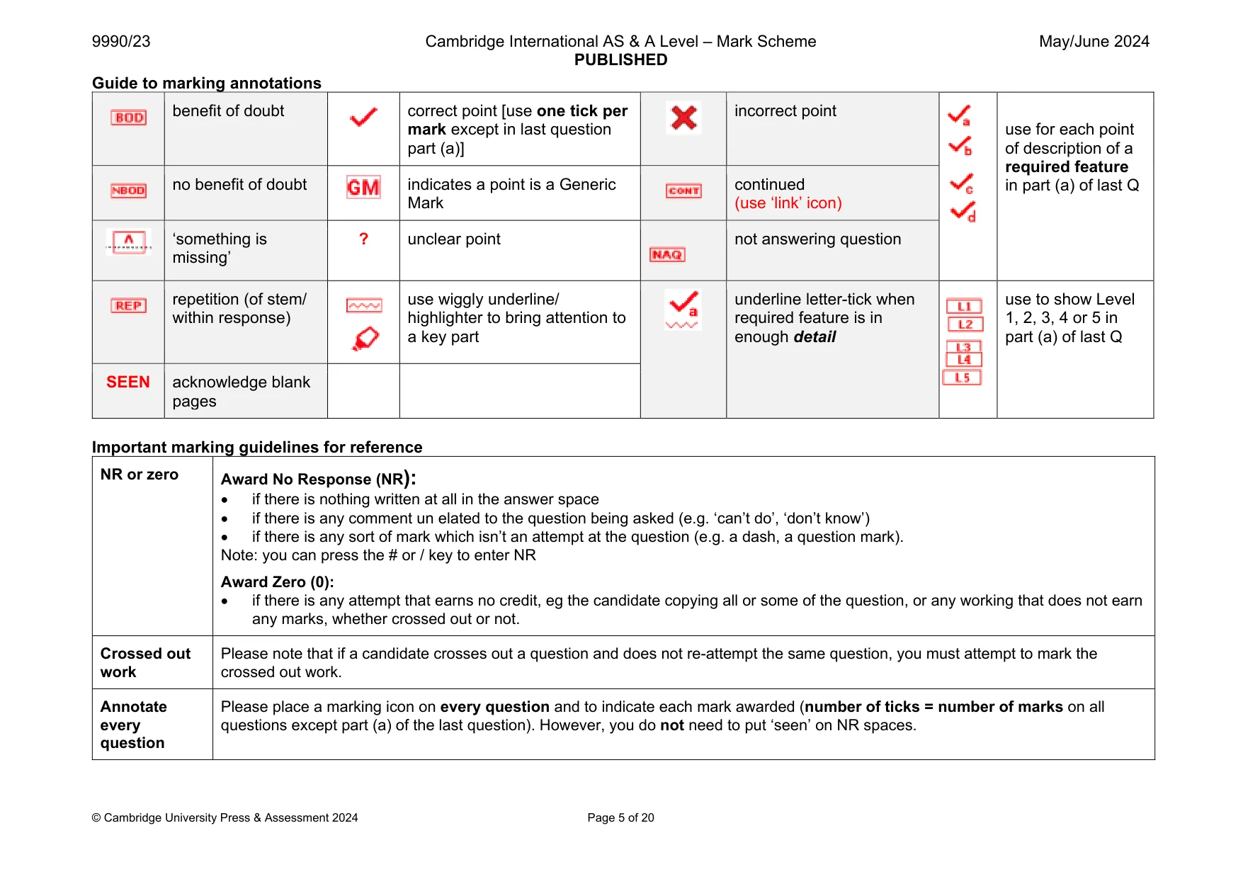 Mark scheme, page 5 of 20