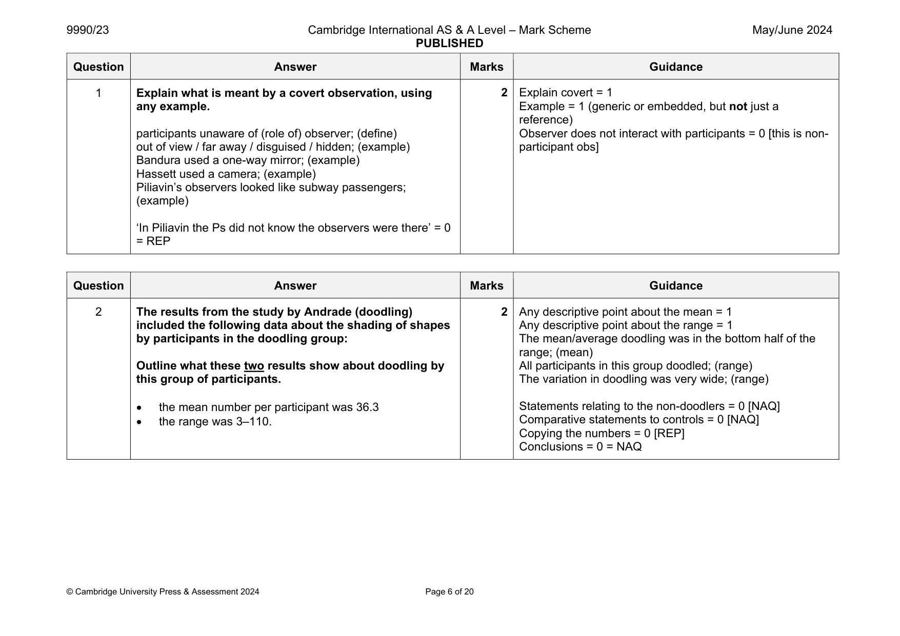 Mark scheme, page 6 of 20