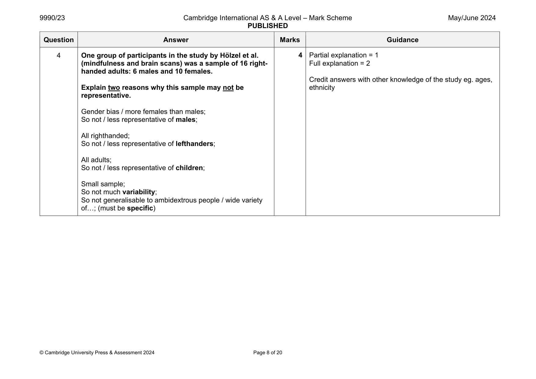 Mark scheme, page 8 of 20
