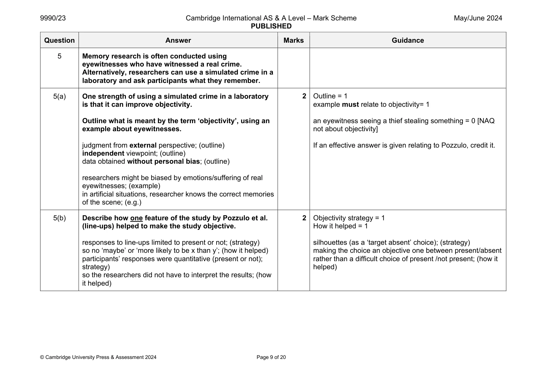 Mark scheme, page 9 of 20