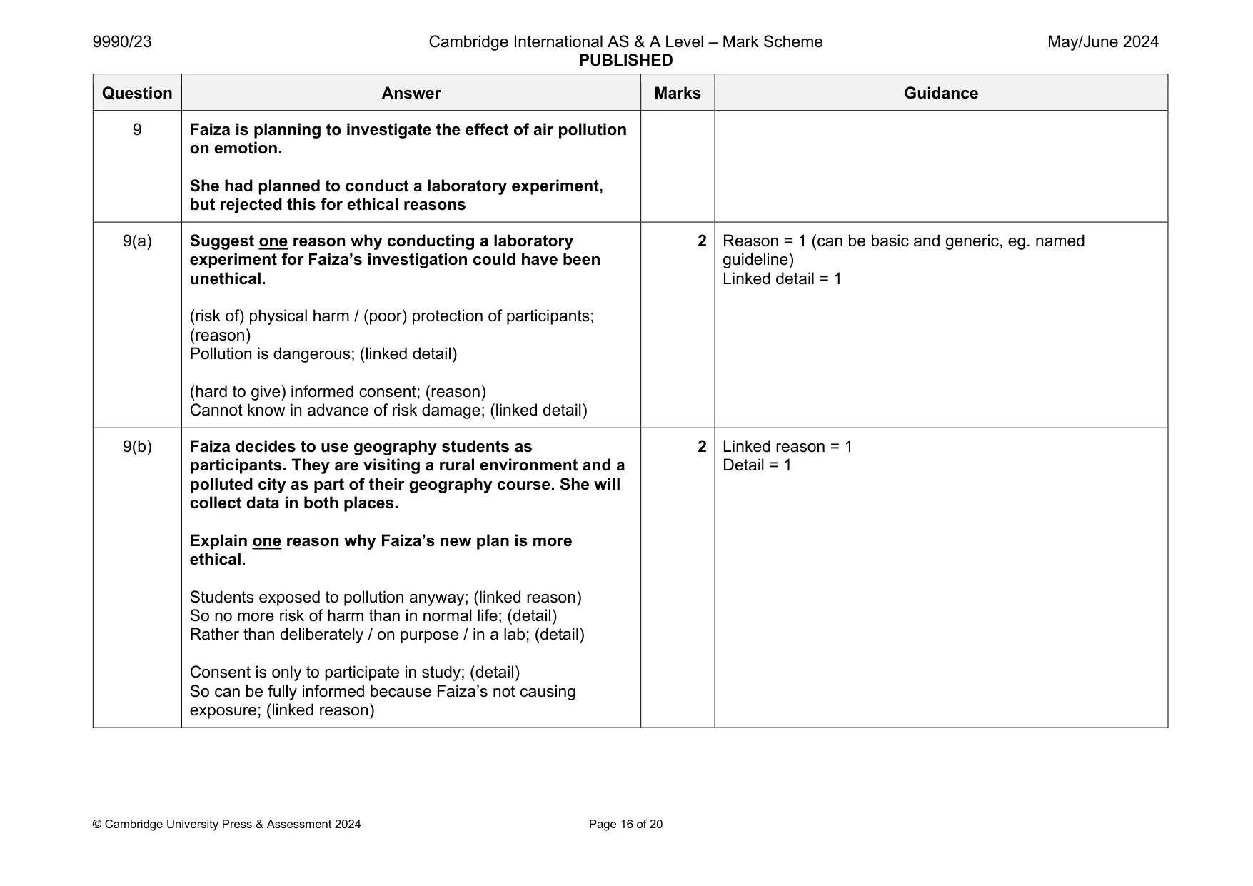 Mark scheme, page 16 of 20