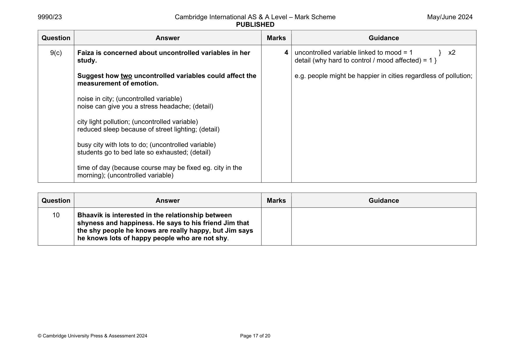 Mark scheme, page 17 of 20
