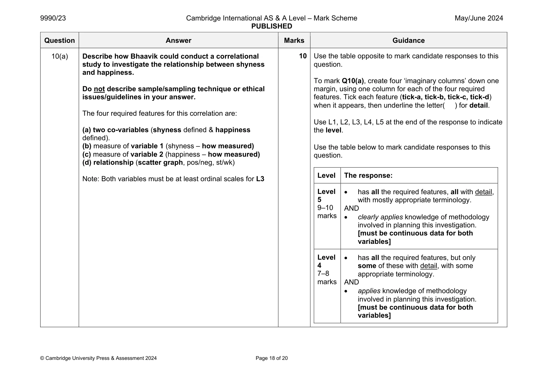 Mark scheme, page 18 of 20