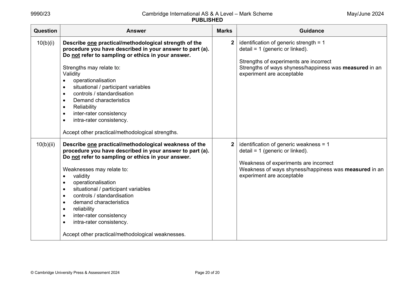 Mark scheme, page 20 of 20