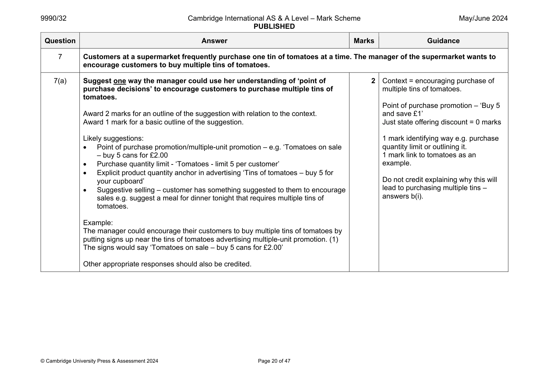 Mark scheme, page 20 of 47