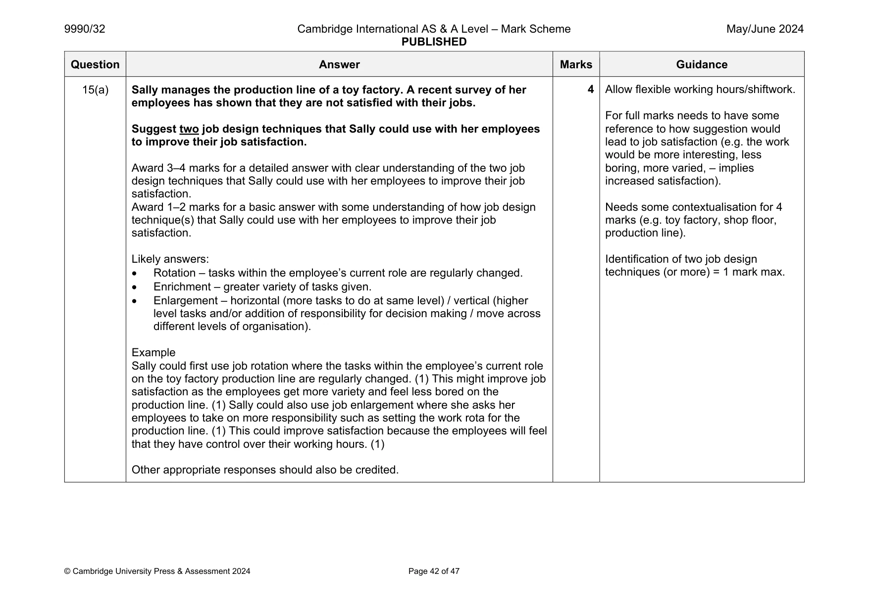 Mark scheme, page 42 of 47