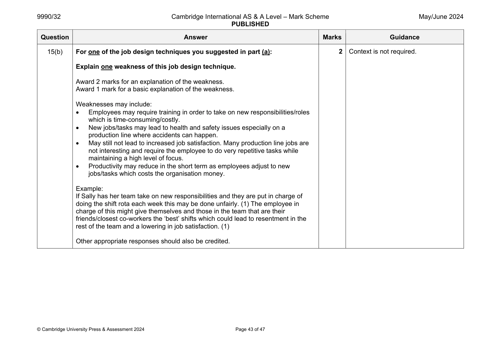 Mark scheme, page 43 of 47