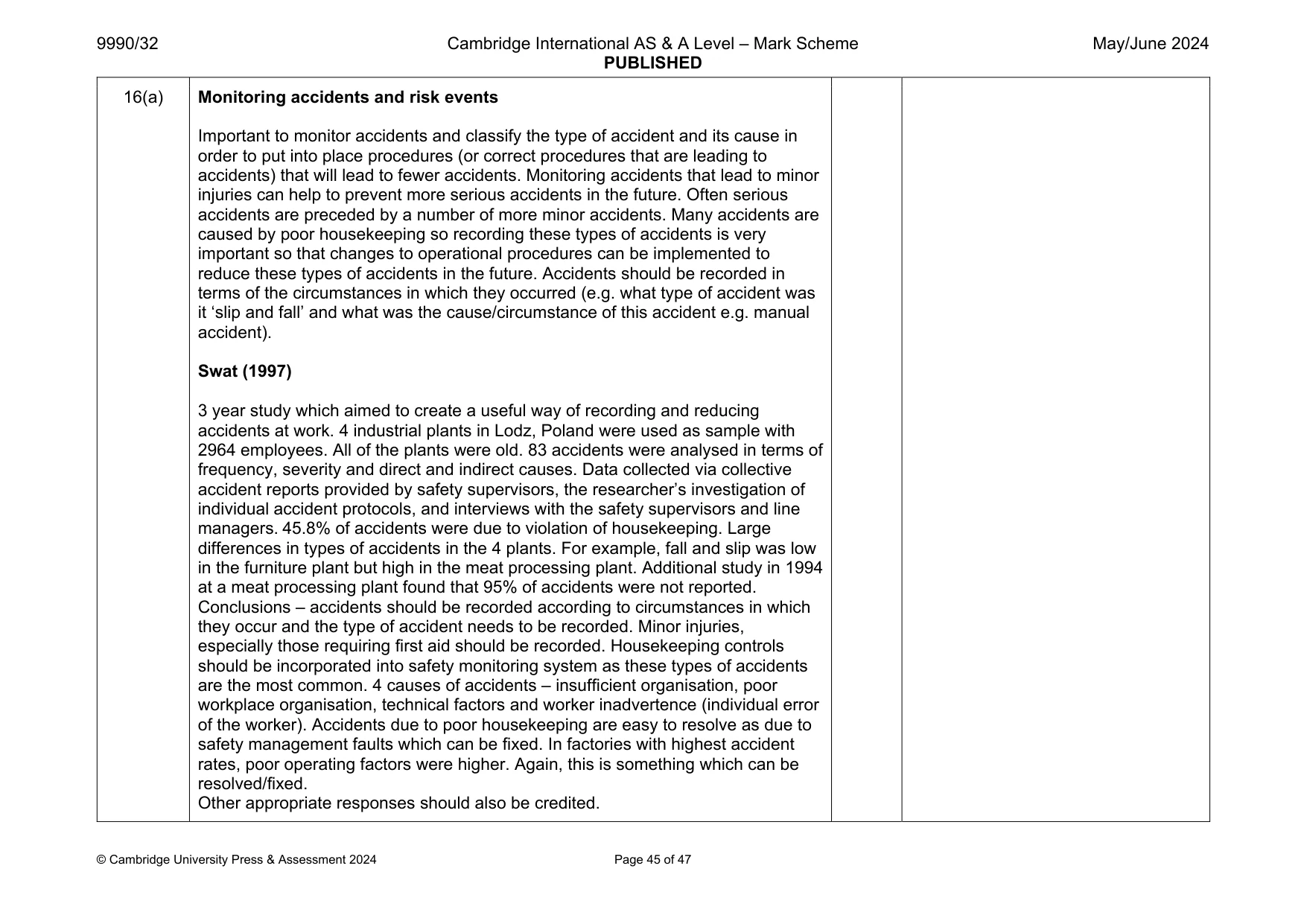 Mark scheme, page 45 of 47