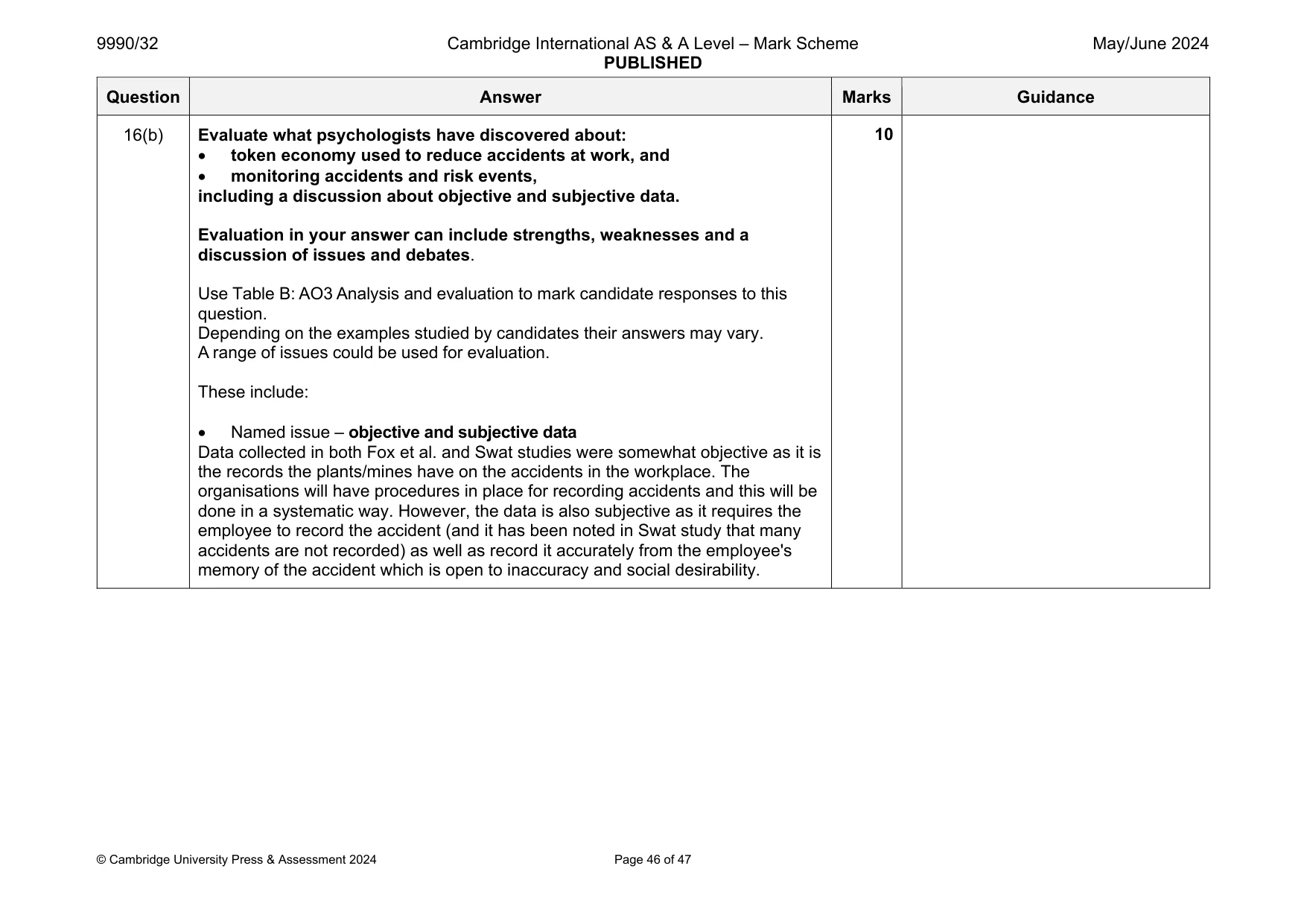 Mark scheme, page 46 of 47