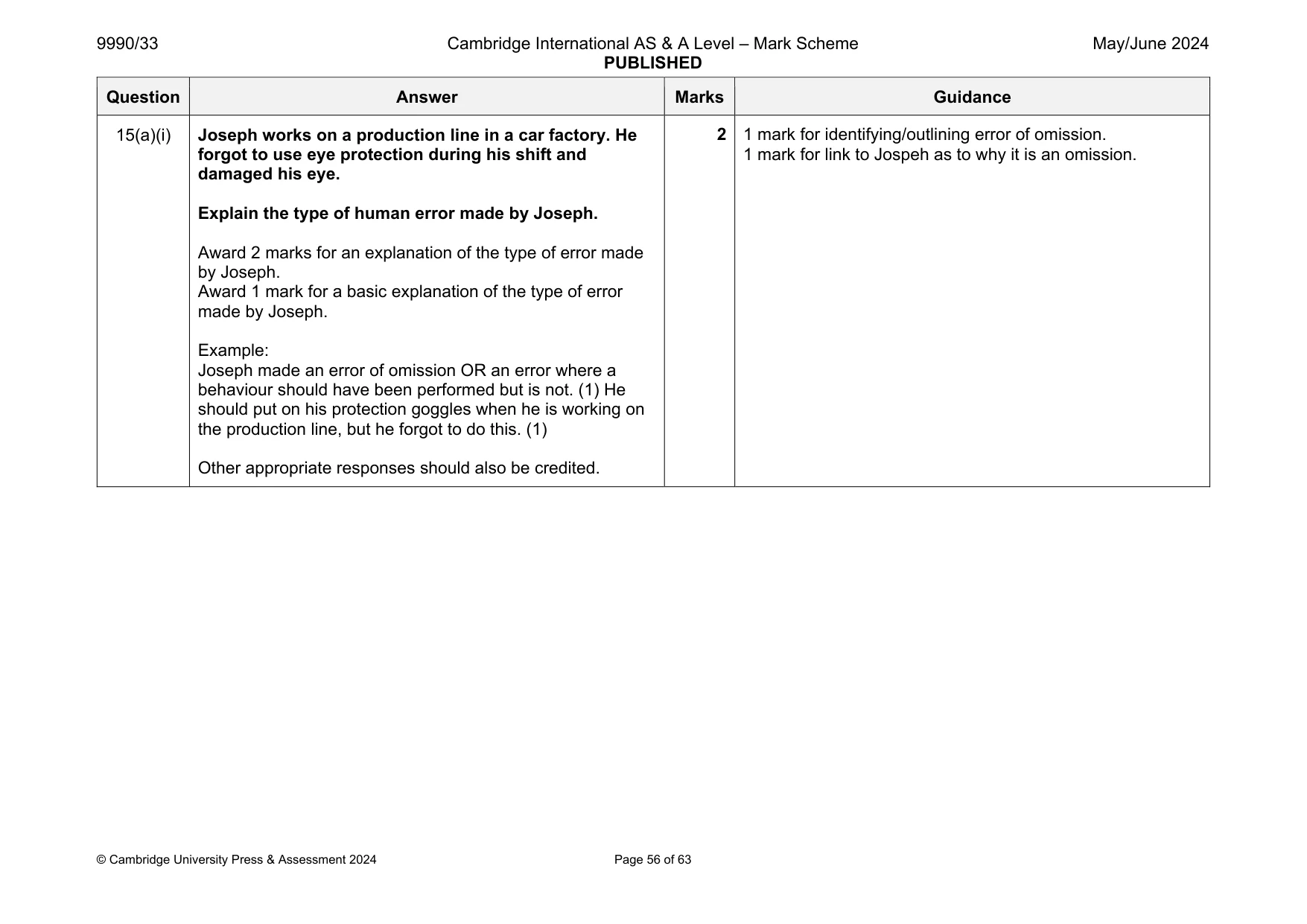 Mark scheme, page 56 of 63