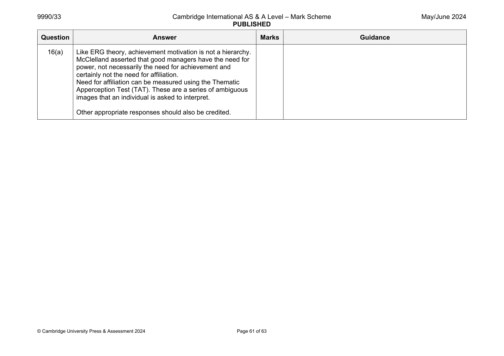 Mark scheme, page 61 of 63