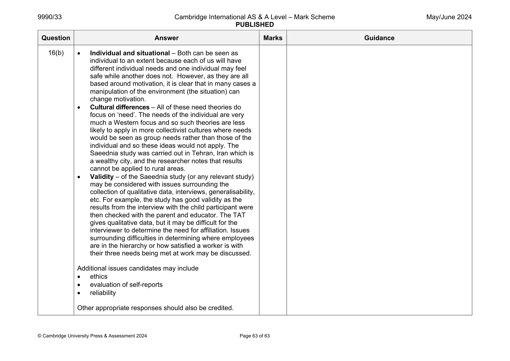 Mark scheme, page 63 of 63