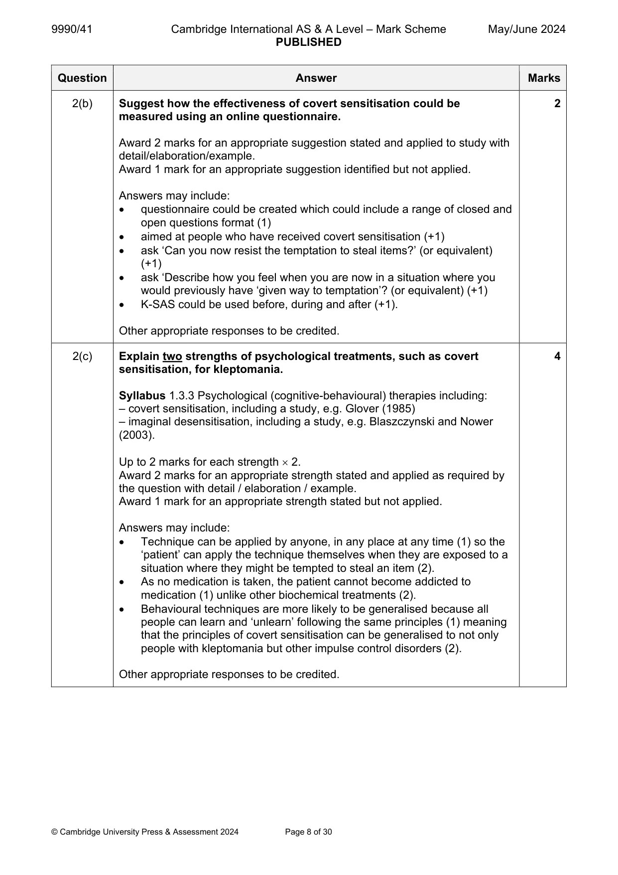 Mark scheme, page 8 of 30
