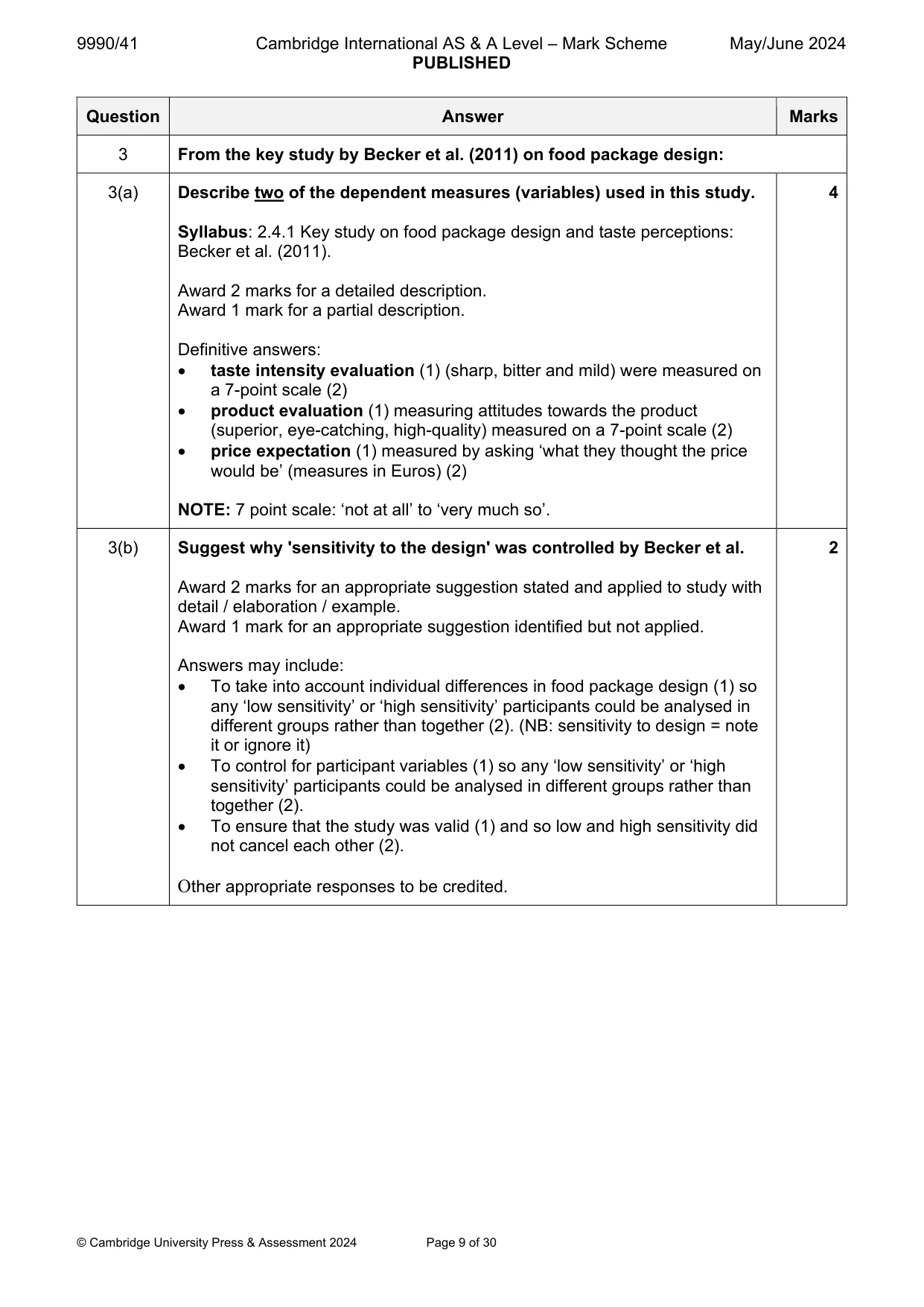 Mark scheme, page 9 of 30