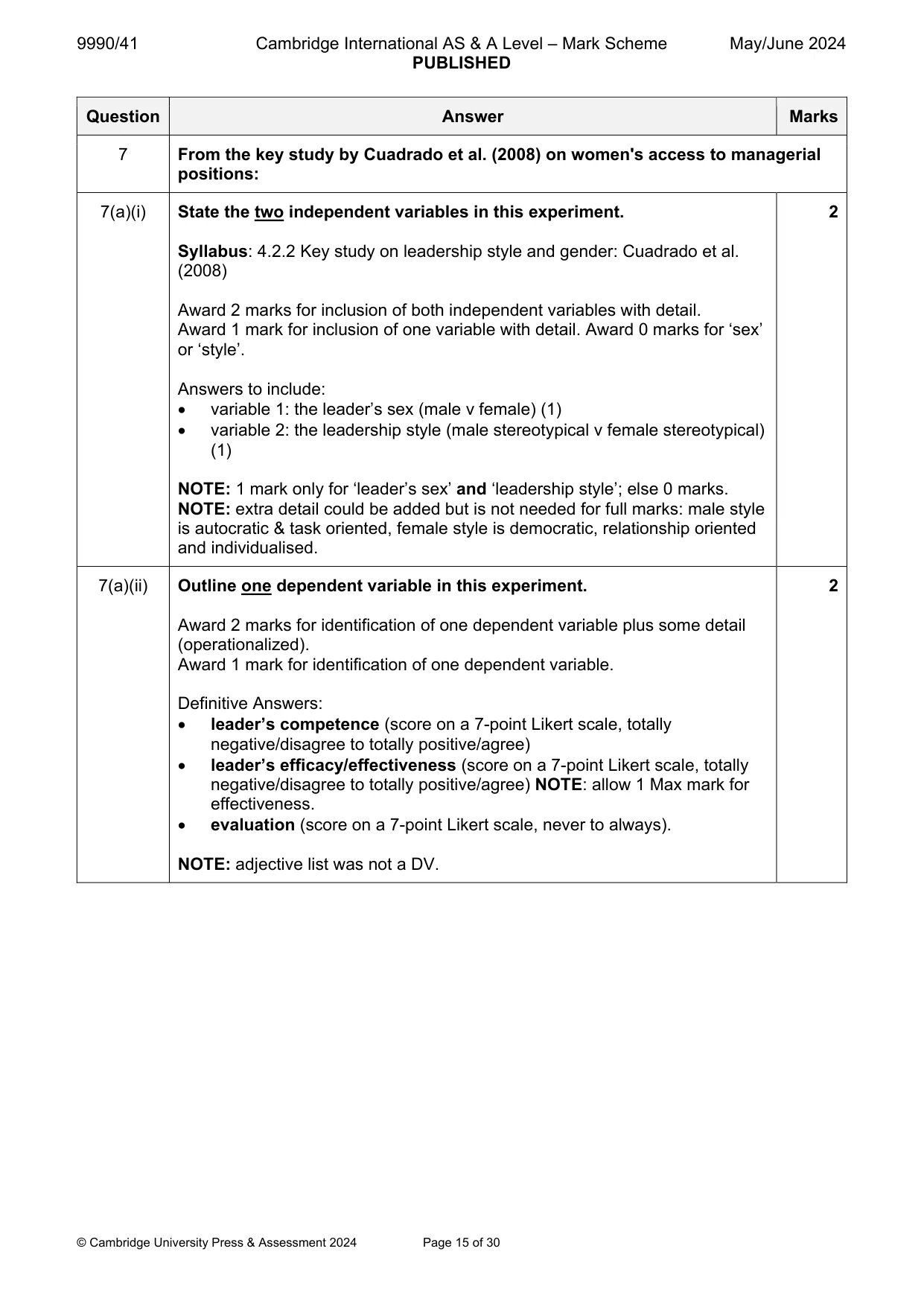 Mark scheme, page 15 of 30