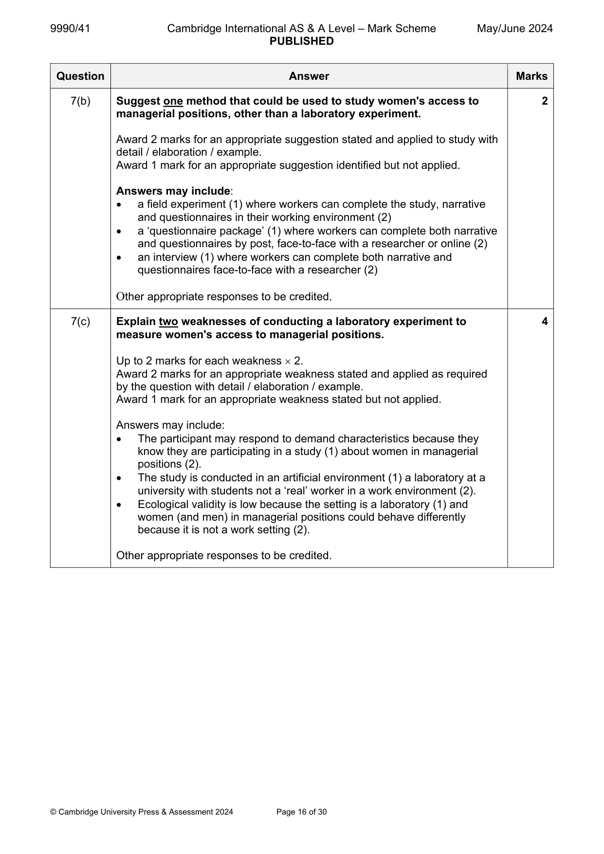 Mark scheme, page 16 of 30