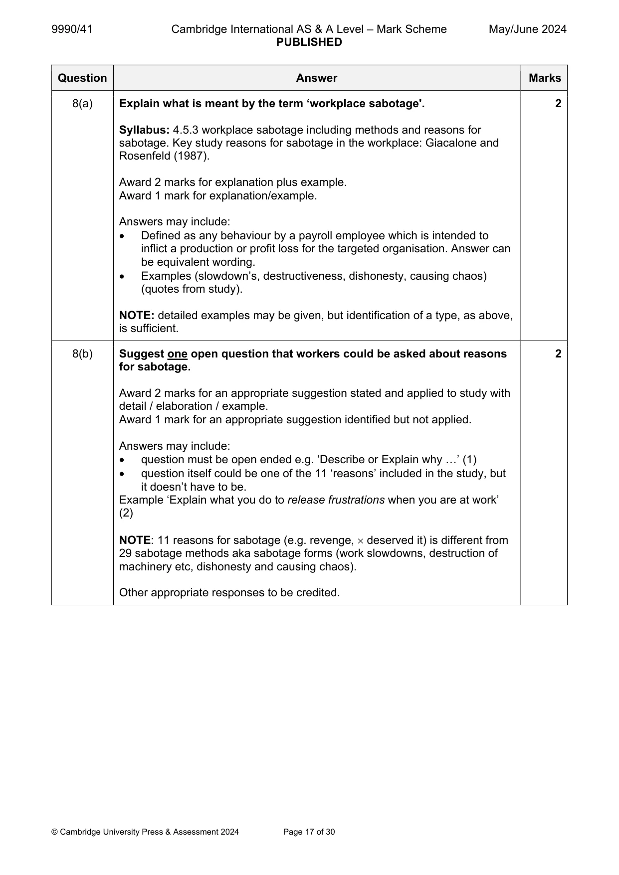 Mark scheme, page 17 of 30