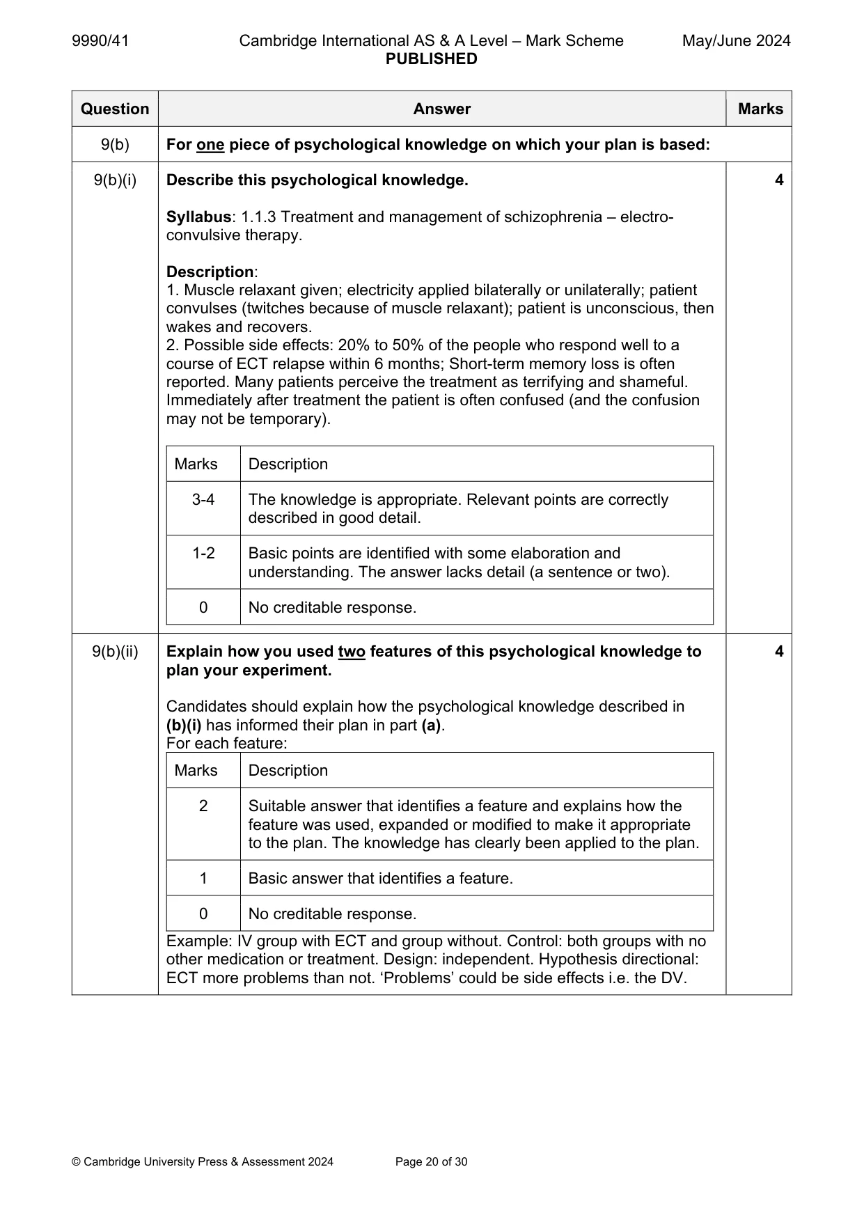 Mark scheme, page 20 of 30